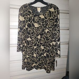 2X Plus Size Rose print dressy top blouse shirt women's from Macy's black gold